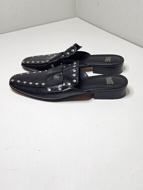 PAIGE Georgie black leather mules Loafers Silver Studded Slip Ons Women's 8